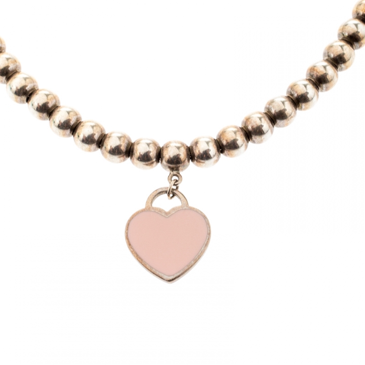 مملوكة مسبقًا Tiffany & Co. Return to Tiffany Enamel Heart Tag Silver Bead Bracelet