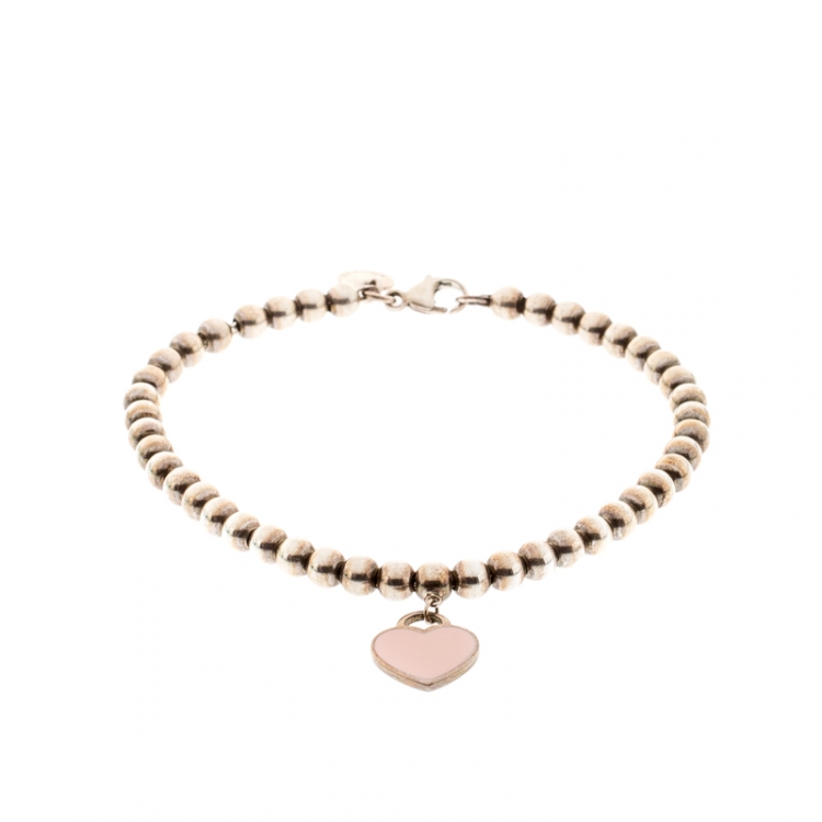 Tiffany & Co. Return to Tiffany Sterling Silver Pink Enamel Heart Bead  Bracelet (Fine Jewelry and Watches,Fine Bracelets)