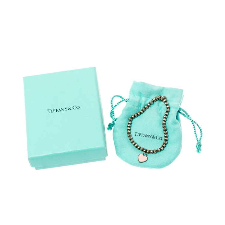 مملوكة مسبقًا Tiffany & Co. Return to Tiffany Enamel Heart Tag Silver Bead Bracelet