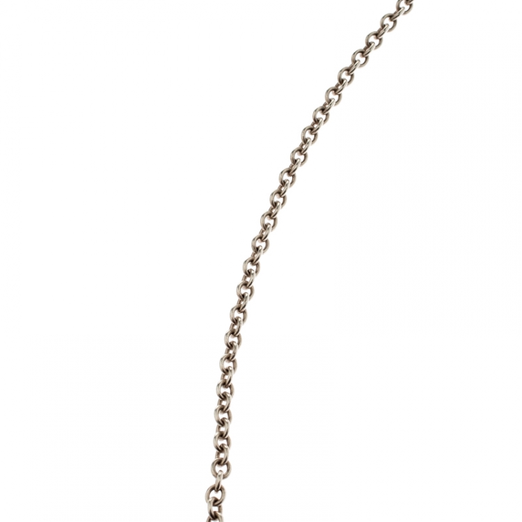 Pre Owned Tiffany & Co. Heart Key Enamel Silver Chain Link Long Pendant Necklace