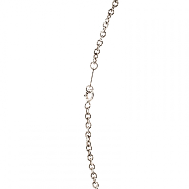 Pre Owned Tiffany & Co. Heart Key Enamel Silver Chain Link Long Pendant Necklace