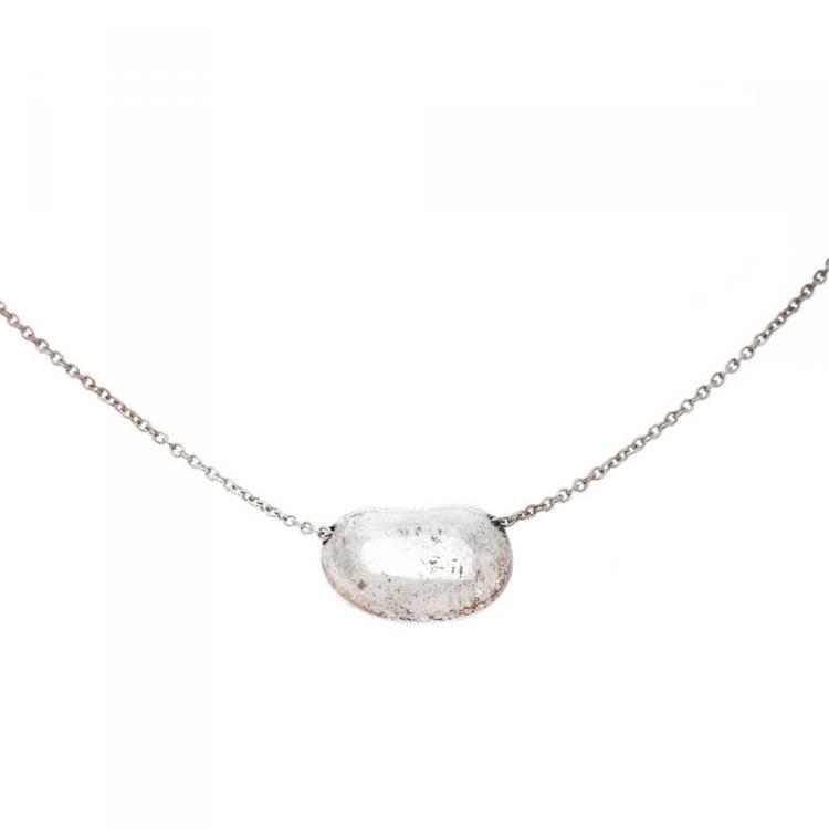 Pre Owned Tiffany & Co Elsa Peretti Bean Design Silver Pendant Necklace