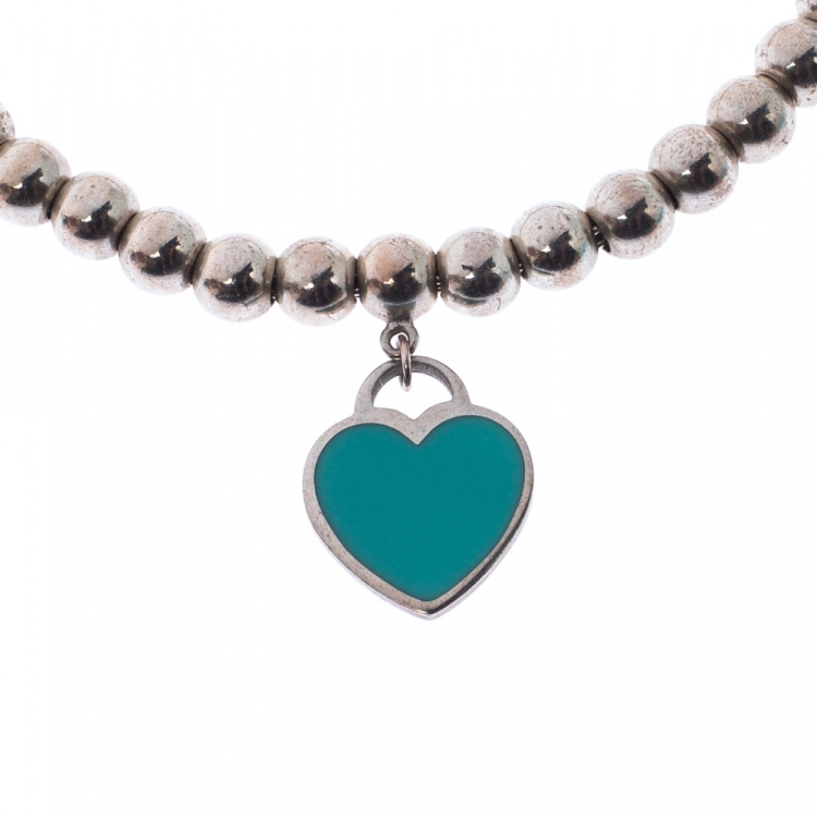 Pre Owned Tiffany & Co. Return to Tiffany Heart Tag Enamel Silver Beads Bracelet