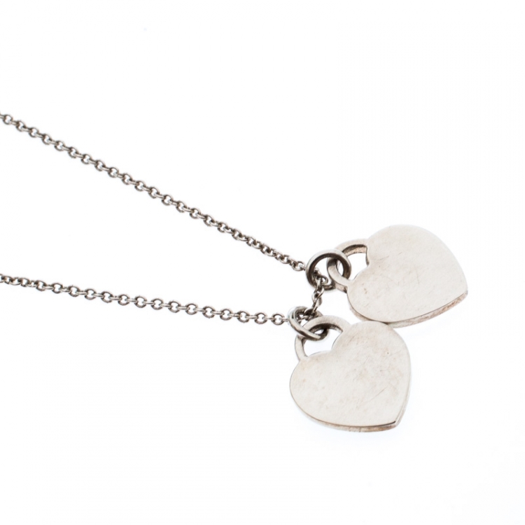 Pre Owned Tiffany & Co. Return To Tiffany Double Heart Tag Silver Chain Necklace