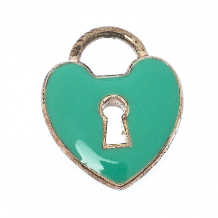Pre Owned  Tiffany & Co. Mini Heart Lock Keyhole Blue Enamel Silver Charm Pendent