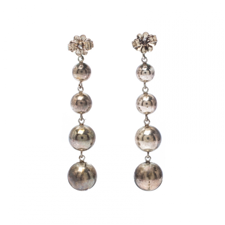 Pre Owned Tiffany & Co. Retired Graduated Bead Silver Drop Earrings