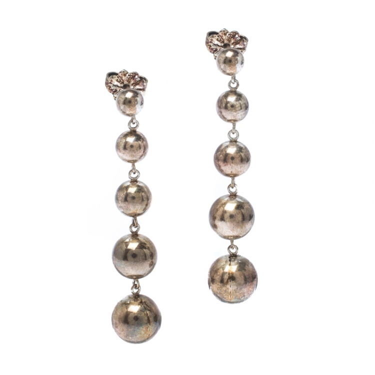 Pre Owned Tiffany & Co. Retired Graduated Bead Silver Drop Earrings