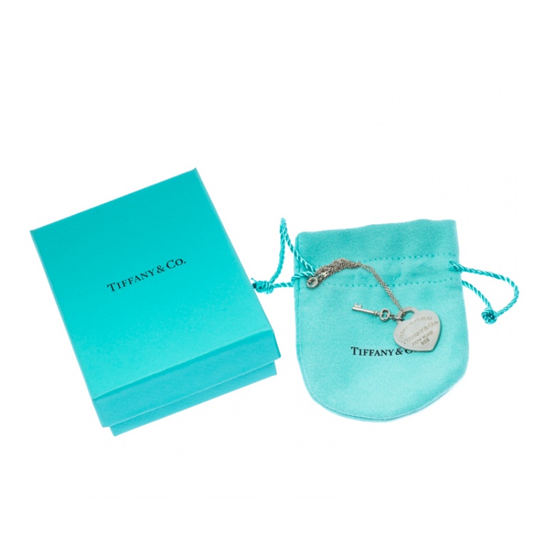 Pre Owned Tiffany & Co. Heart Tag Key Pendant Silver Chain Necklace