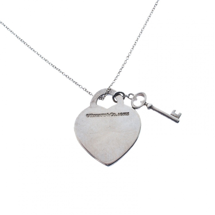 Pre Owned Tiffany & Co. Heart Tag Key Pendant Silver Chain Necklace