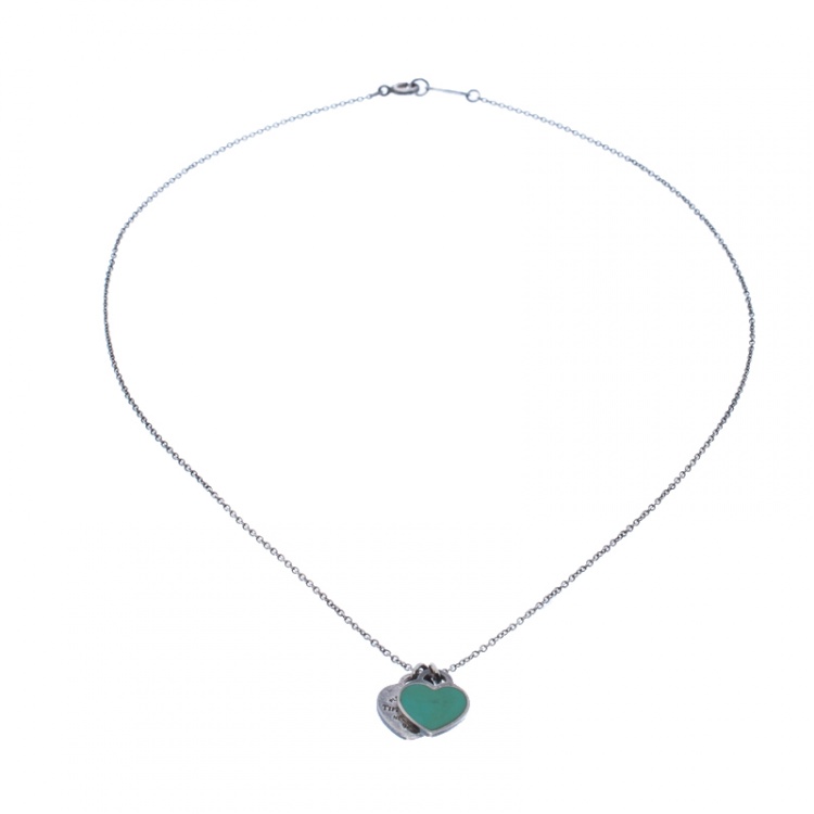 Pre Owned Tiffany & Co. Return to Tiffany Mini Double Heart Tag Silver Pendant Necklace