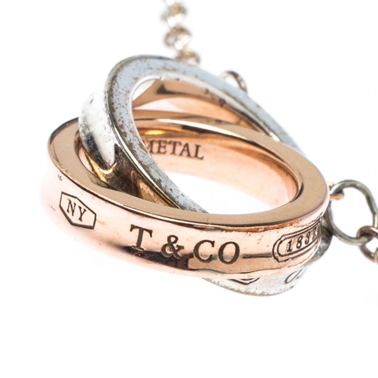 Pre Owned Tiffany & Co. Tiffany 1837 Silver Rubedo Interlocking Circles Chain Bracelet