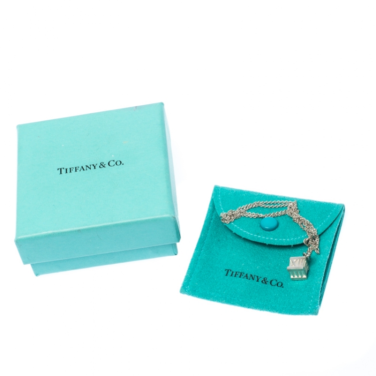 Pre Owned Tiffany & Co. Atlas Cube Silver Pendant Necklace