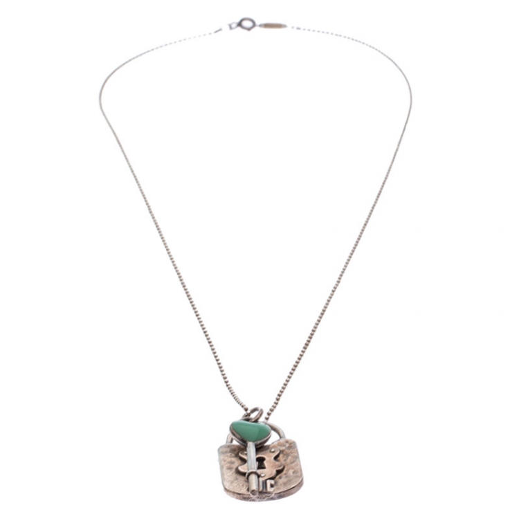 Pre Owned Tiffany & Co. Key & Lock Charm Sterling Silver Necklace