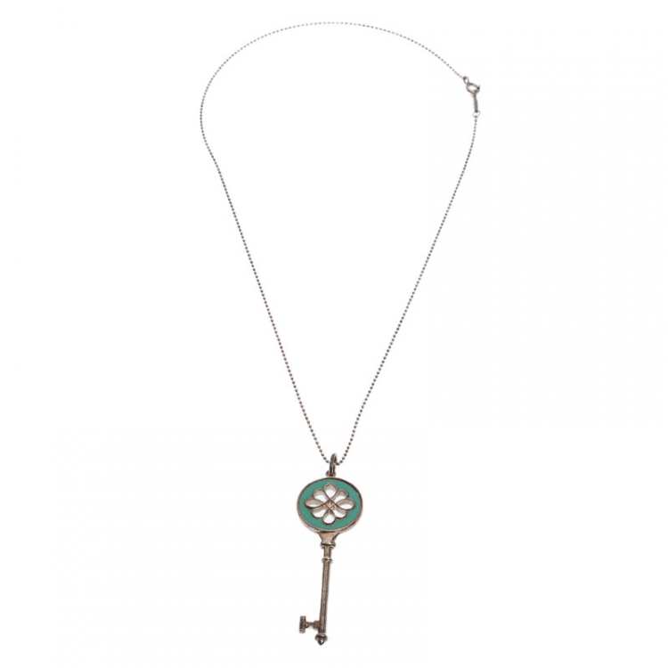 Pre Owned Tiffany & Co. Knot Key Pendant Enamel Silver Necklace