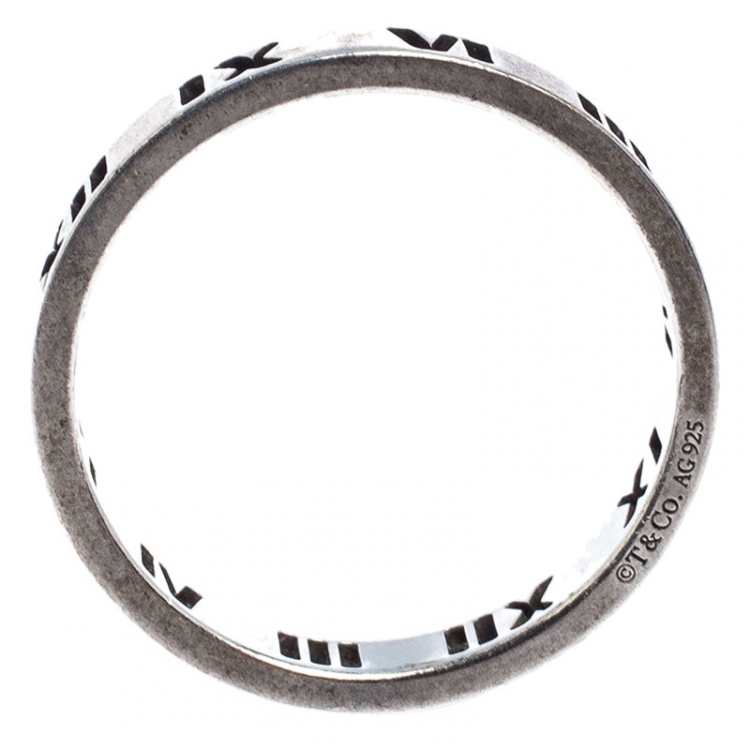 Pre Owned Tiffany & Co. Atlas Roman Numeral Silver Band Ring Size 57