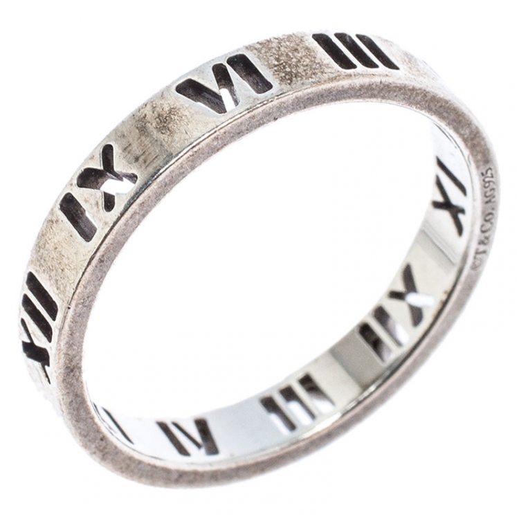 Pre Owned Tiffany & Co. Atlas Roman Numeral Silver Band Ring Size 57