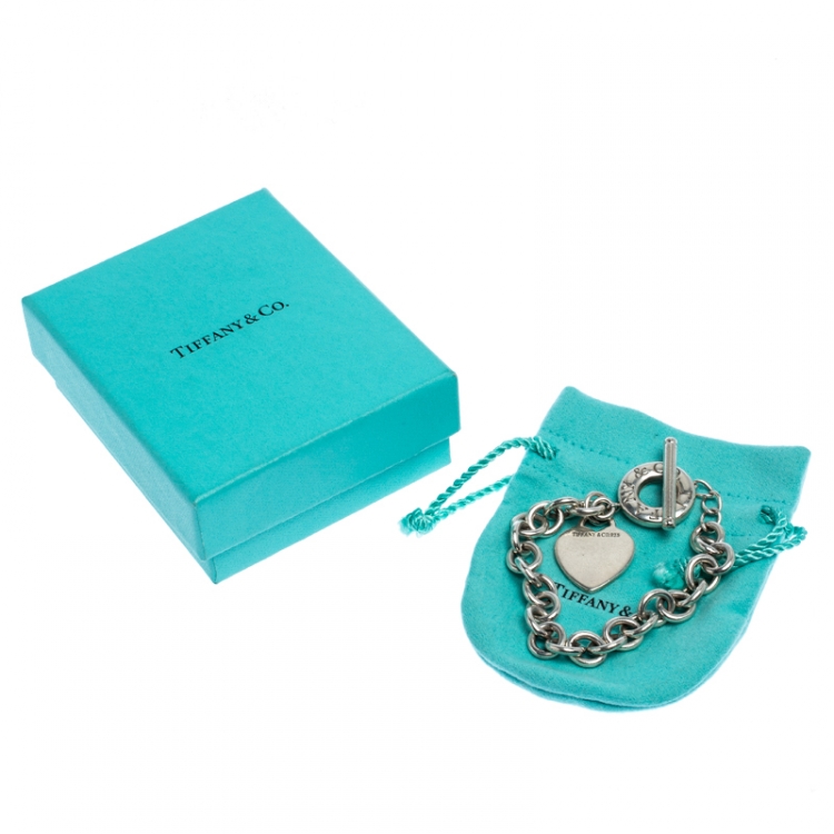 Pre Owned Tiffany & Co. Heart Tag Charm Silver Chain Toggle Necklace 