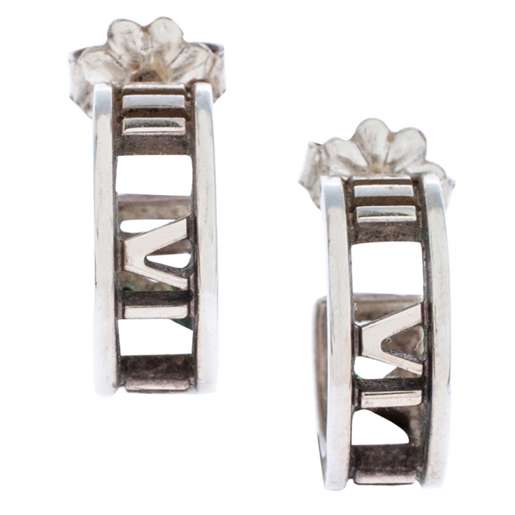 Pre Owned  Tiffany & Co. Silver 925 Atlas Roman Numeric Hoop Earrings