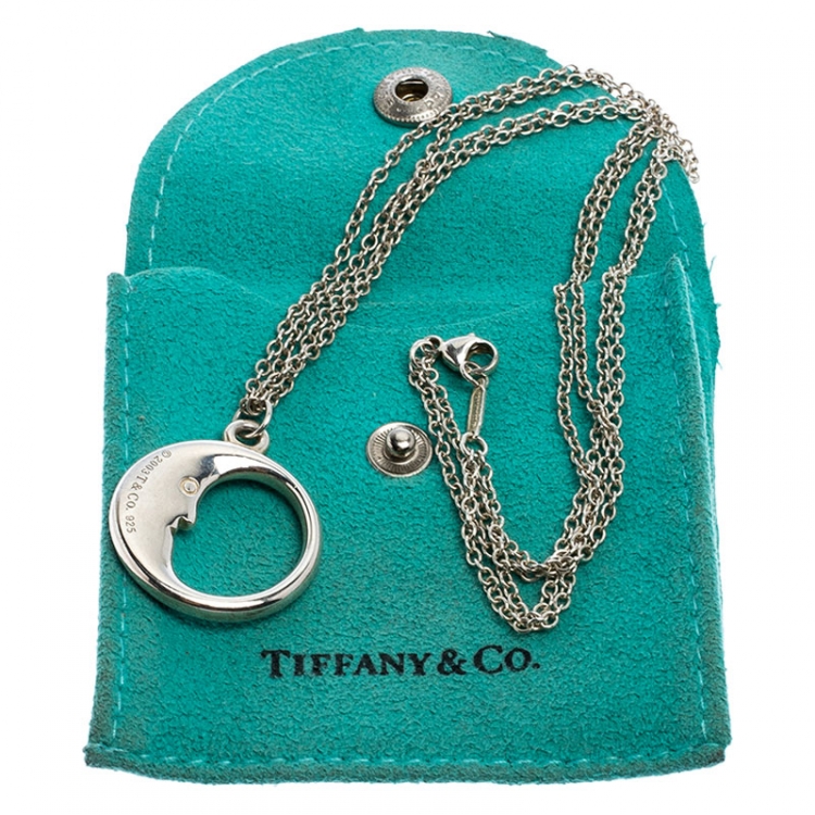 Pre Owned Tiffany & Co. Man in the Moon Charm Silver Pendant Necklace
