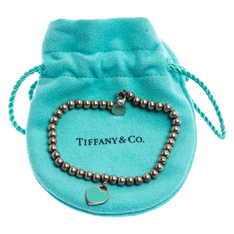 Pre Owned Tiffany & Co. Return to Tiffany Enamel Heart Tag Silver Beads Bracelet