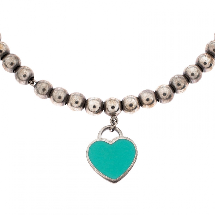Pre Owned Tiffany & Co. Return to Tiffany Enamel Heart Tag Silver Beads Bracelet