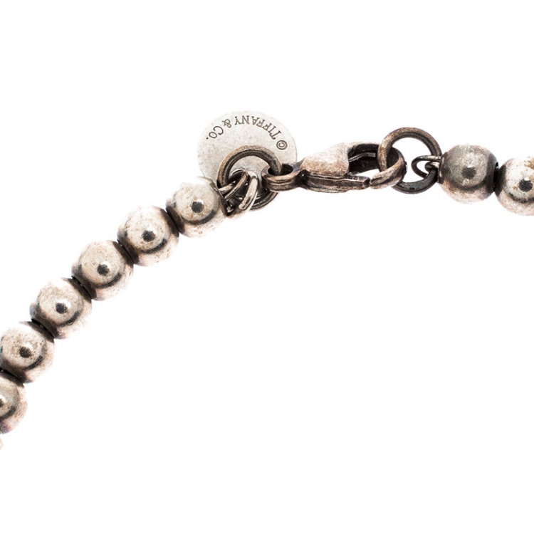 Pre Owned Tiffany & Co. Return to Tiffany Enamel Heart Tag Silver Beads Bracelet