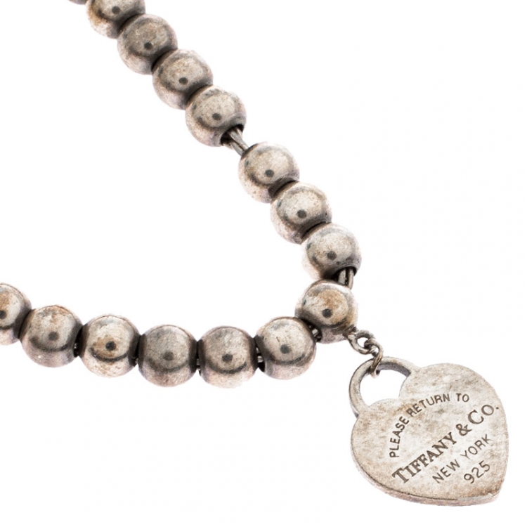 Pre Owned Tiffany & Co. Return to Tiffany Enamel Heart Tag Silver Beads Bracelet