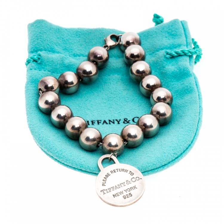 Pre Owned Tiffany & Co. Return to Tiffany Round Tag Silver Bead Bracelet
