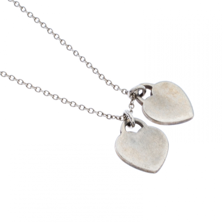Pre Owned Tiffany & Co. Return to Tiffany Mini Double Heart Tag Silver Pendant Necklace