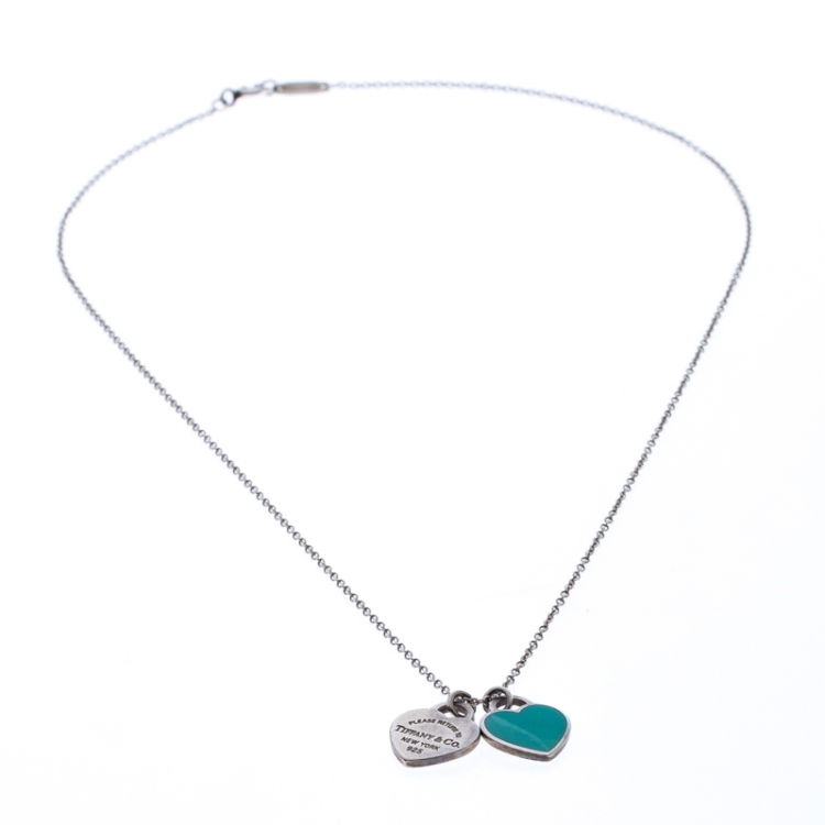 Pre Owned Tiffany & Co. Return to Tiffany Mini Double Heart Tag Silver Pendant Necklace