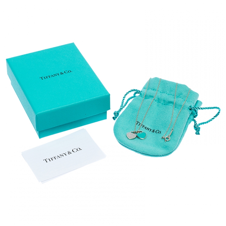Pre Owned Tiffany & Co. Return to Tiffany Mini Double Heart Tag Enamel Silver Pendant Necklace