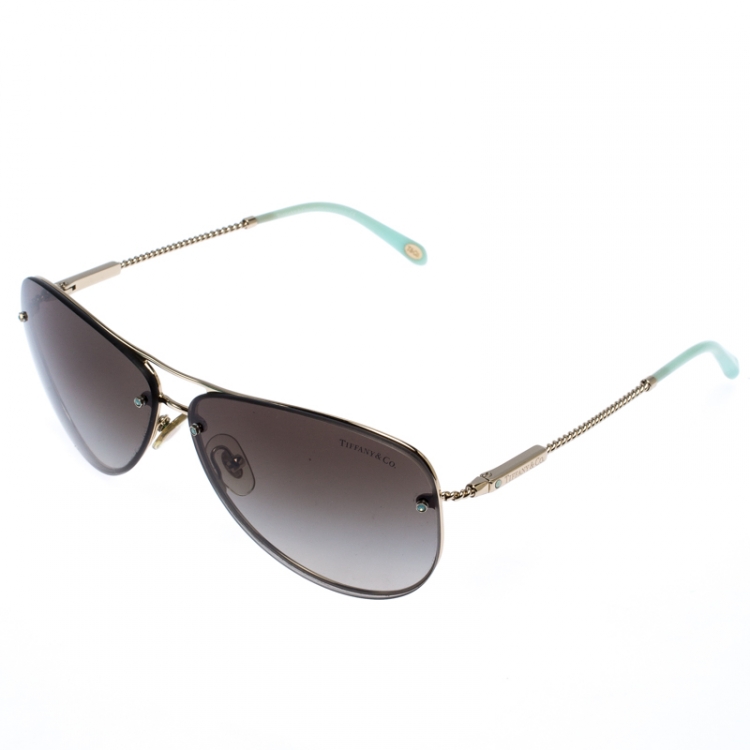 Pre Owned Tiffany & Co. Rose Gold Tone/ Green Gradient TF 3039-B Aviators Sunglasses