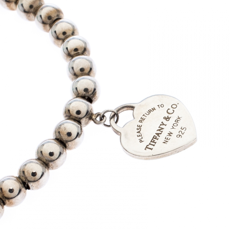 مملوكة مسبقًا Tiffany & Co. Return to Tiffany Enamel Heart Tag Silver Beads Bracelet