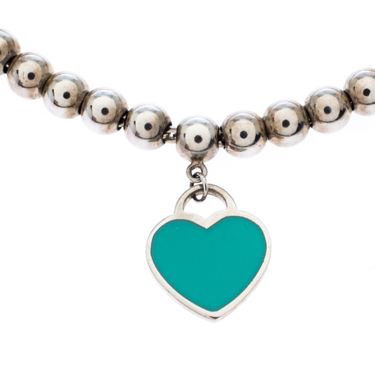 مملوكة مسبقًا Tiffany & Co. Return to Tiffany Enamel Heart Tag Silver Beads Bracelet