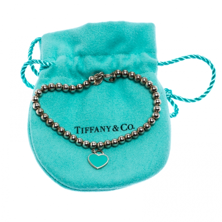مملوكة مسبقًا Tiffany & Co. Return to Tiffany Enamel Heart Tag Silver Beads Bracelet