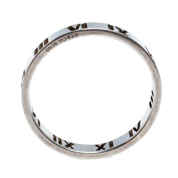 Pre Owned Tiffany & Co. Atlas Narrow Numeral Silver Band Ring Size 61