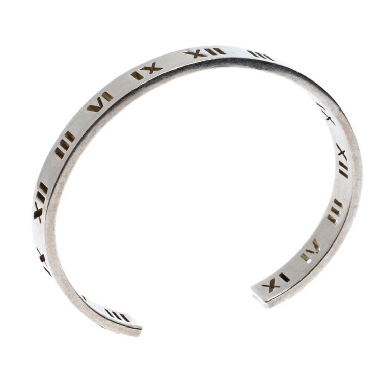 Tiffany & Co Atlas Roman Numeral Bangle Wide Silver Bracelet Love Gift Pouch Art