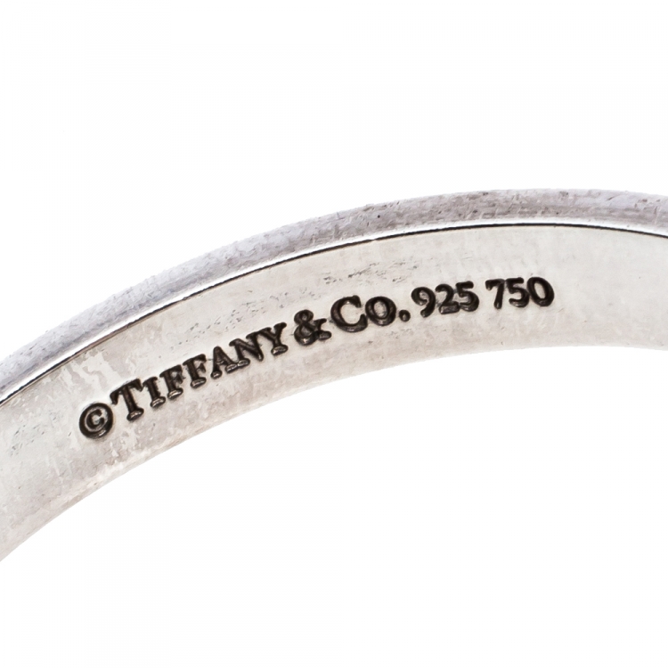 Pre Owned Tiffany & Co. Silver 18K Gold Round Lock Charm Bangle Bracelet