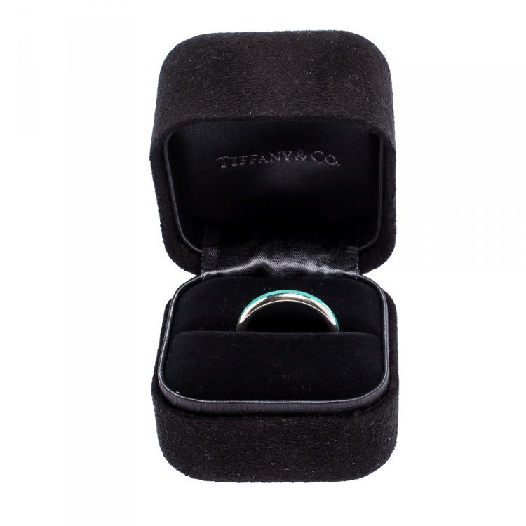 Pre Owned Tiffany & Co. Blue Enamel Inlay Silver Band Ring Size 55