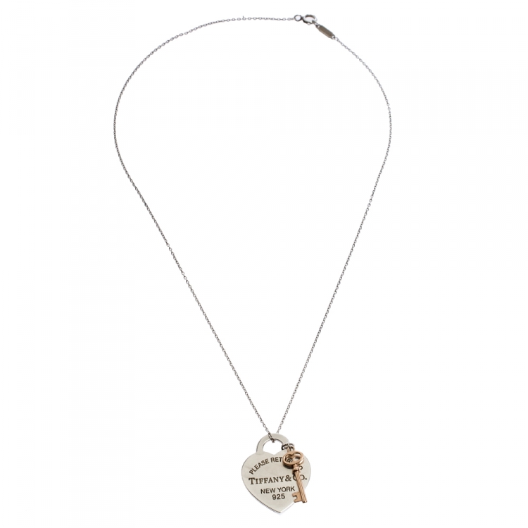 Tiffany Co Silver Return to Tiffany Heart Key Necklace Pendant Charm Gift  Love