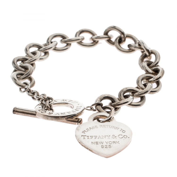 Pre Owned Tiffany & Co. Return To Tiffany Heart Tag Silver Chain Link Toggle Bracelet