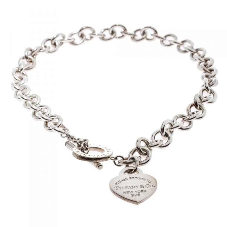 Pre Owned Tiffany & Co. Return To Tiffany Heart Tag Silver Chain Link Toggle Necklace