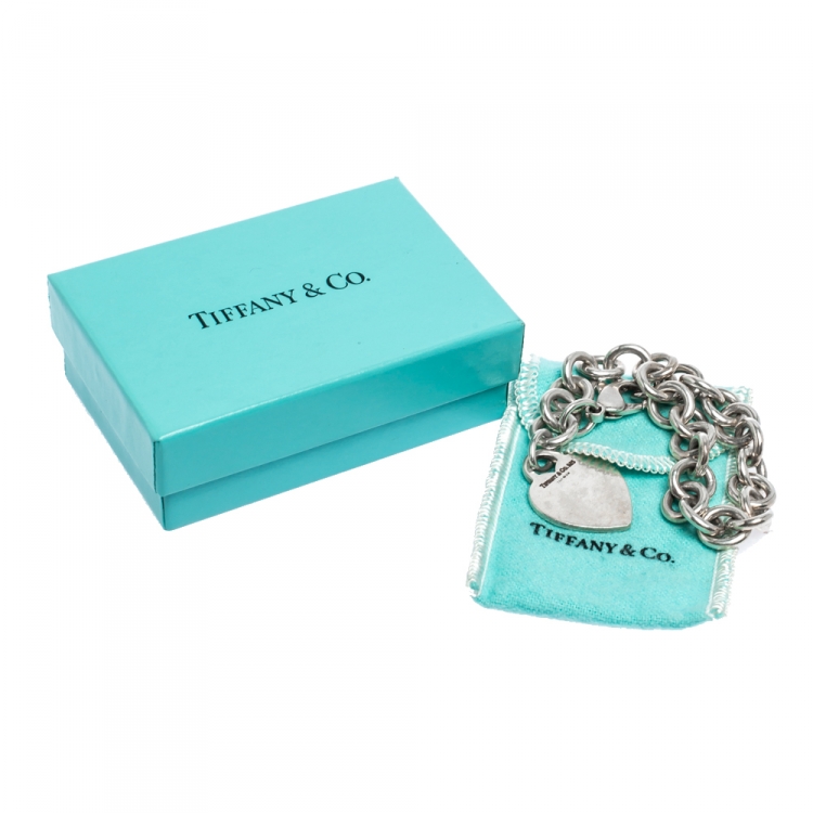 Pre Owned Tiffany & Co. Plain Heart Tag Silver Chain Link Bracelet 