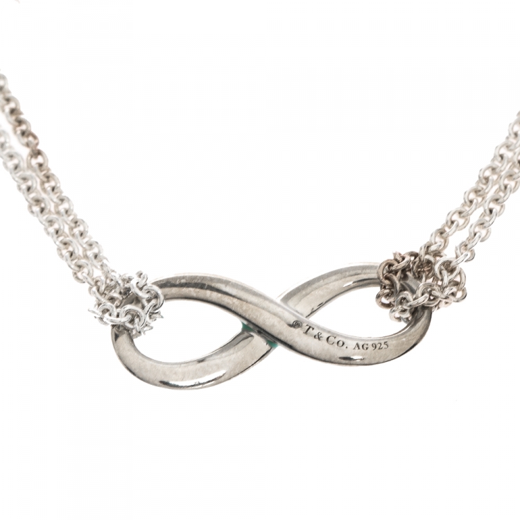 Pre Owned Tiffany & Co. Infinity Blue Enamel Silver Necklace