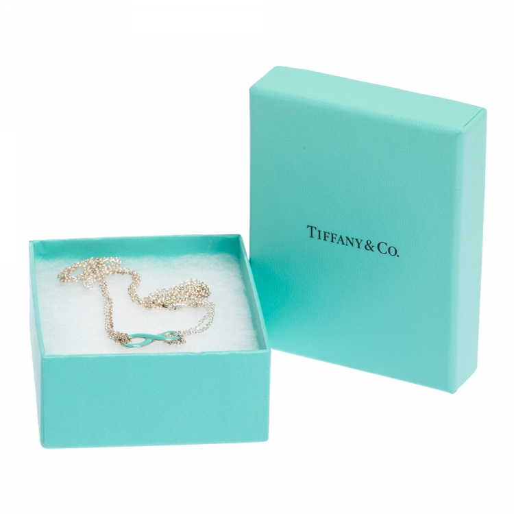 Pre Owned Tiffany & Co. Infinity Blue Enamel Silver Necklace