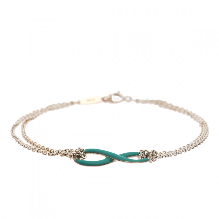 Pre Owned Tiffany & Co. Infinity Blue Enamel Silver Bracelet