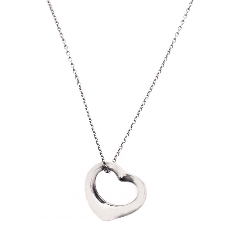 Pre Owned Tiffany & Co. Elsa Peretti Open Heart Silver Pendant Necklace