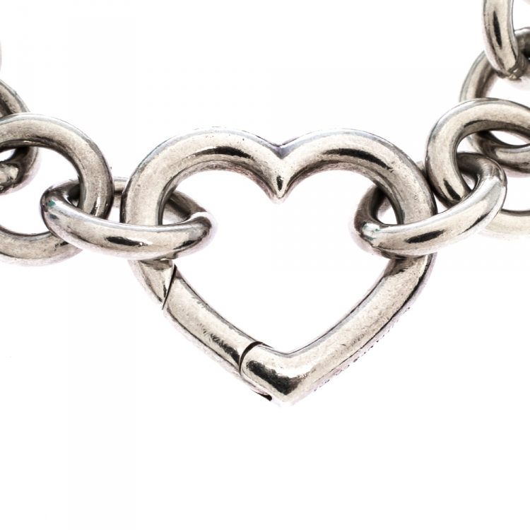 Pre Owned Tiffany & Co. Open Heart Silver Chain Link Bracelet