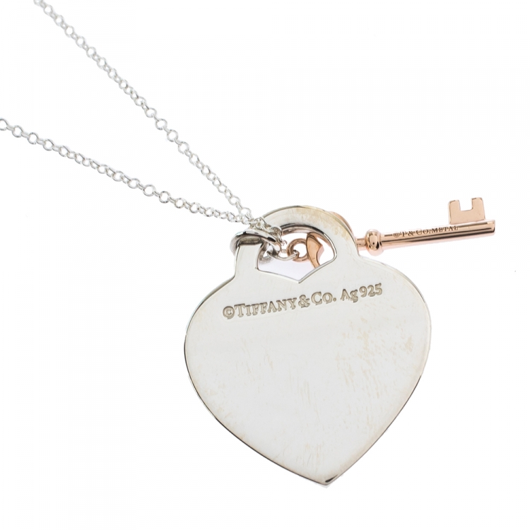 Pre Owned Tiffany & Co. Tiffany Heart Key Rubedo Silver Pendant Necklace
