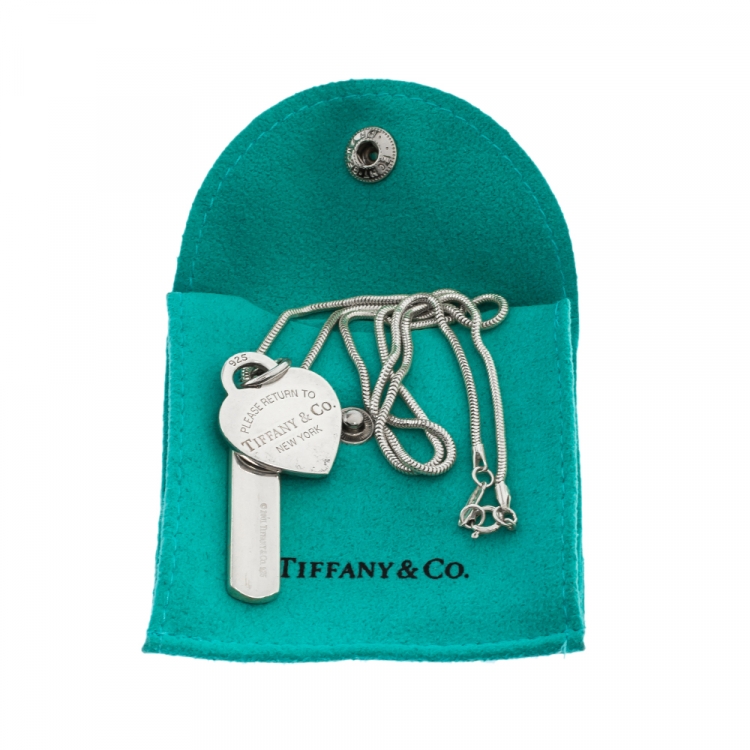 Pre Owned Tiffany & Co. Bar & Heart Tag Silver Dual Pendant Necklace